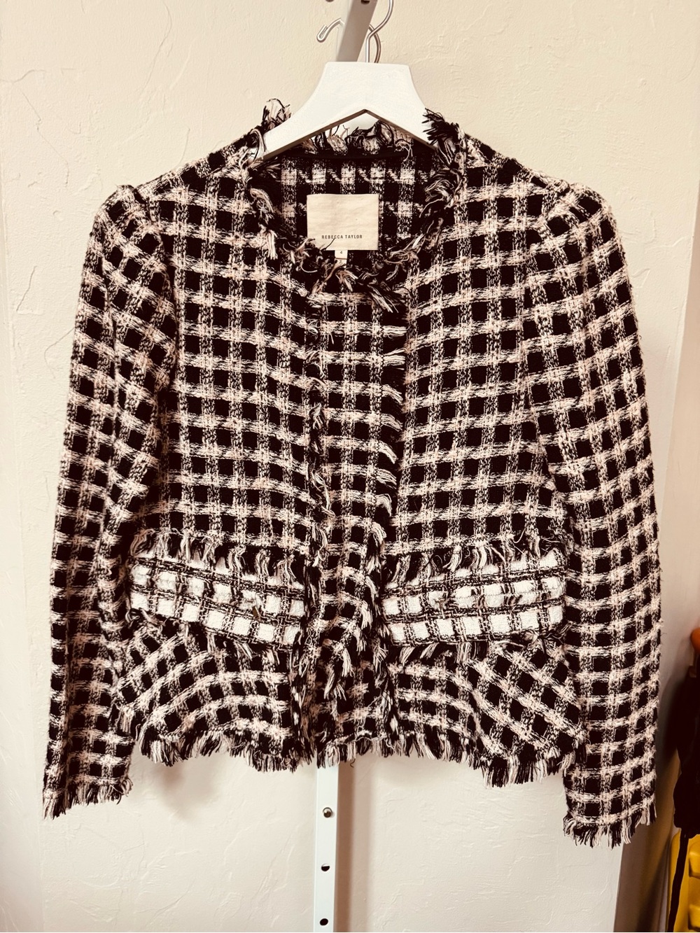Rebecca Taylor | Jacket | Fringed Plaid | Black-White-Pink | 4